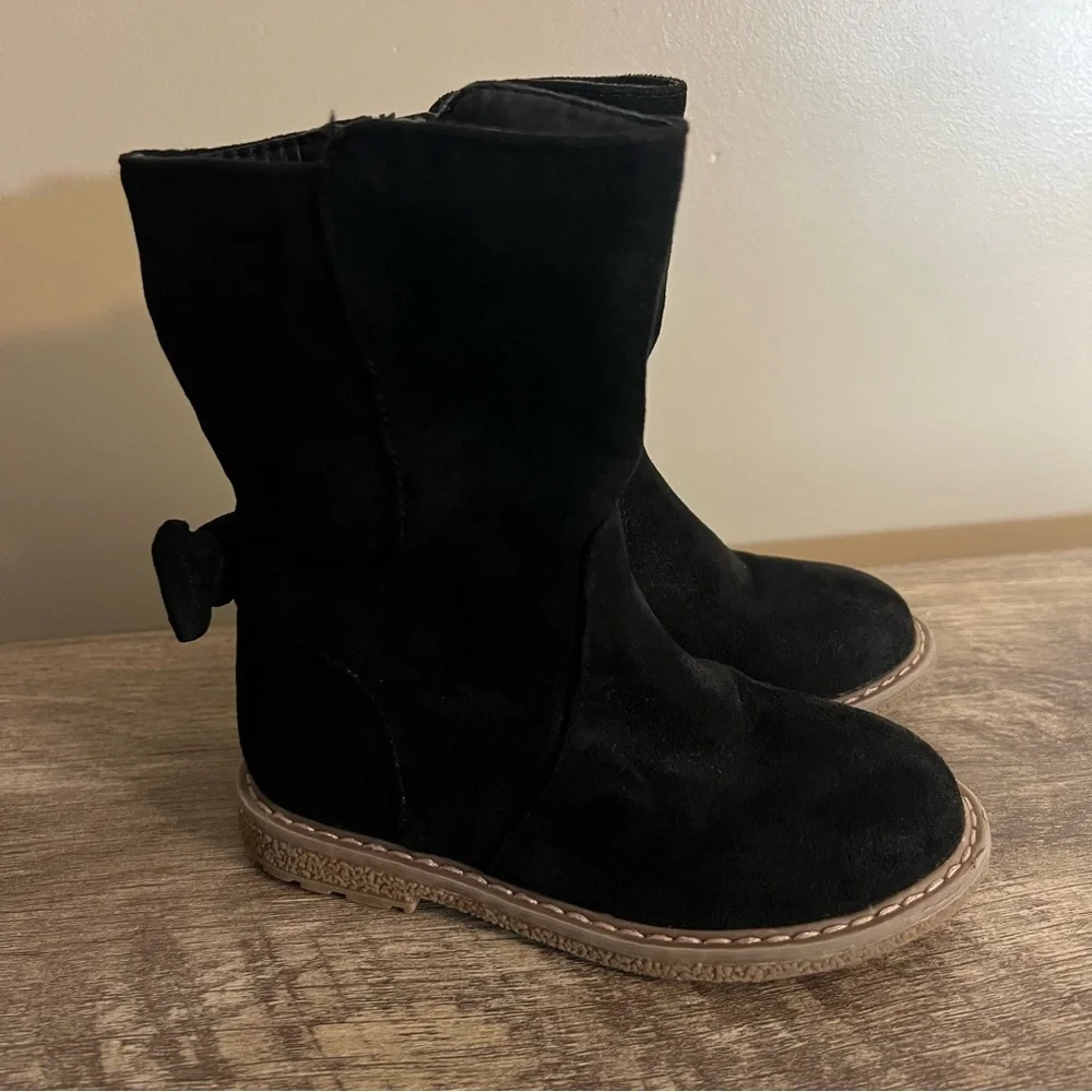 Cat & Jack Faux Suede Black Boots Toddler Size 8 Bow Detail zipper closure